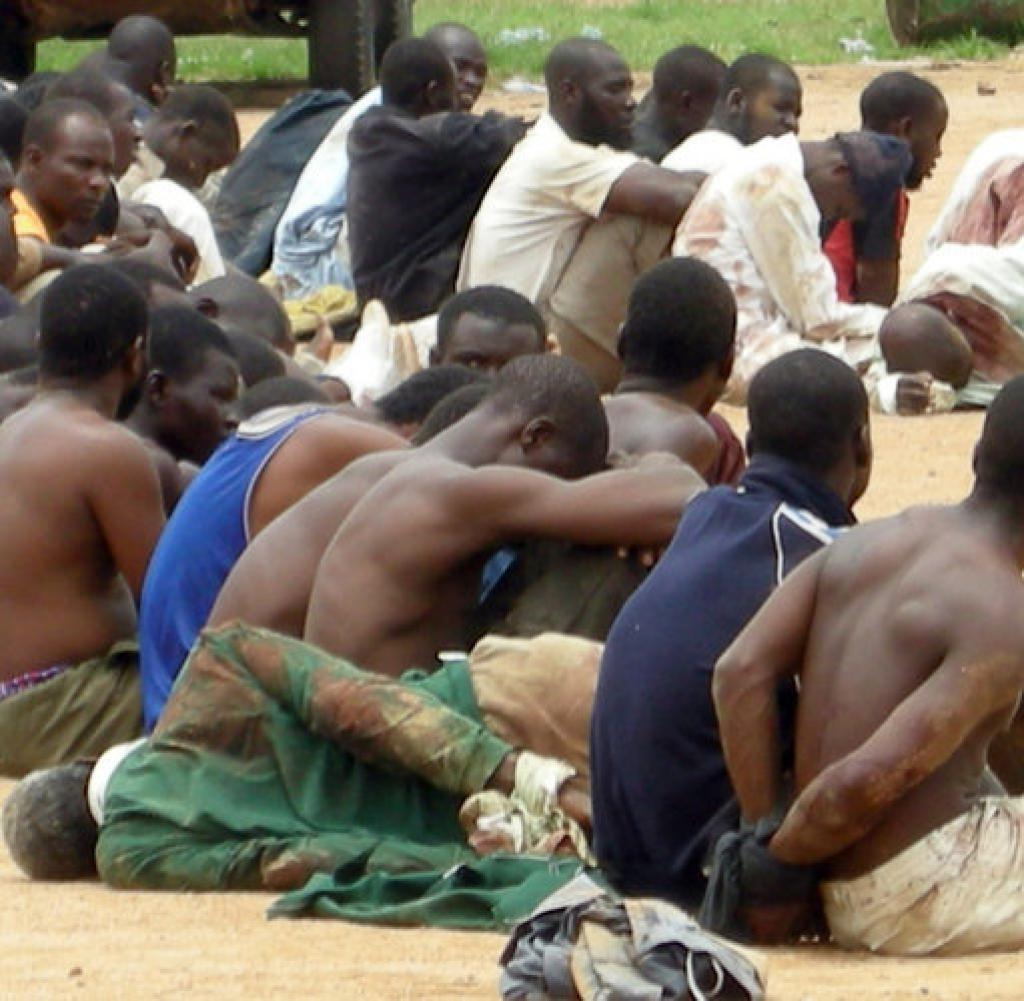 Some members of the Islamic fundamentalists were regrouped after they were arrested during a crossfire with the police in Bauchi, northern Nigeria on July 26, 2009
